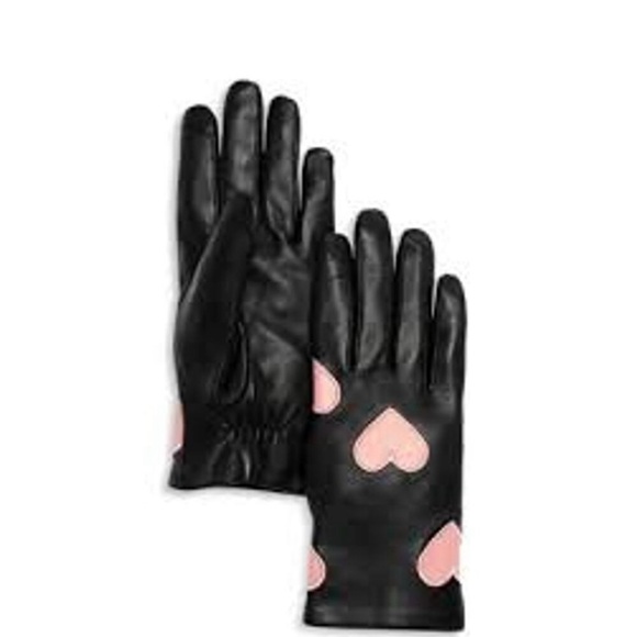 Aqua Accessories - NEW Aqua Womens Metallic Pink Heart Black Leather Tech Gloves Black SZ Medium